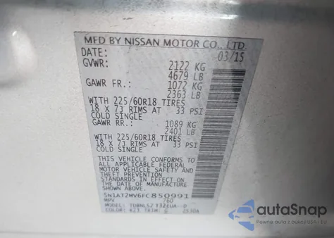 2015 Nissan Rogue Sl из США, поврежденный, VIN 5N1AT2MV6FC850991